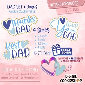 Father&#39;s Day Cookie Cutter STL Set: Dad Themes + Bonus Hearts (Digital Download)