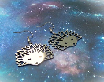 Silver Coloured Hedgehog Earrings -Animal Jewelry, Woodland Gift for Hedgehog Lovers, Drop Earrings