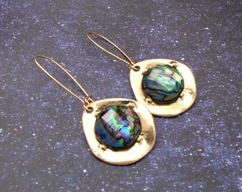 Gold Tone Drop Earrings – Faux Abalone Stone, Modern Elegant Gift Ready Jewellery, Stylish Gold Drop Earrings, Chic Gift Ready Accessories