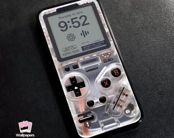 4K Retro Gameboy iPhone Wallpaper: Transparent Case Design (Digital Download)