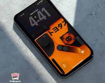 Orange Cyberpunk Tech 4K iPhone Wallpaper: Futuristic Retro Console Background (Digital Download)