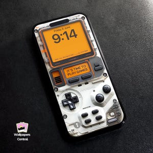 Sfondo Gameboy retrò 4K arancione chiaro / Sfondo 4K / Sfondo iPhone / Sfondo AI / Sfondo telefono / Sfondo console / HD
