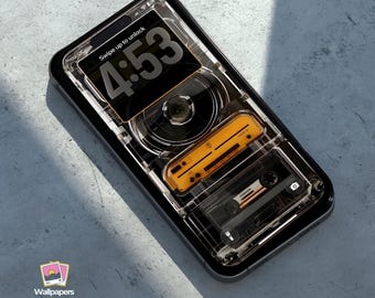 Transparent Cassette Player iPhone Wallpaper: 4K Retro Audio Tech (Digital Download)