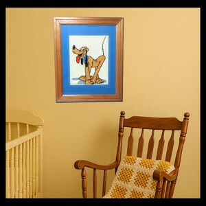 Handmade Pluto Disney Cross Stitch | Framed Needlepoint Wall Art | Retro Cartoon Dog Home Décor