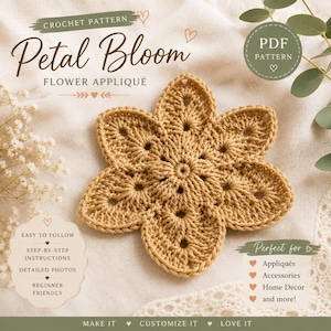 Handmade Crochet Flower Applique | Beige Crochet Floral Embellishment | Sew-On Flower Motif | DIY Craft Supply