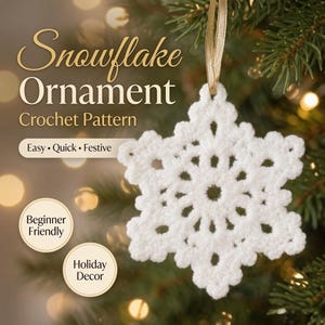 Virkat snöflingemönster | Nybörjarvänlig juldekoration PDF-nedladdning | Enkelt virkmönster för högtider
