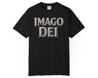 IMAGO DEI T-shirt | Vintage Metallic Lettering Christian Phrase