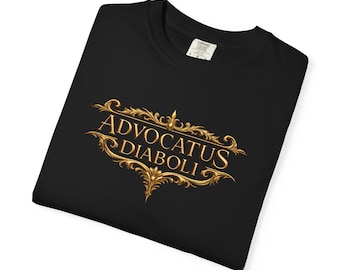 Advocatus Diaboli T-shirt | Gothic Latin Script, Ornamental Design