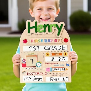 Customized First Day School Sign Board, Back to School Pre-k Sign, Kindergarten 1st Day of School Sign, First Day School Wooden School Board