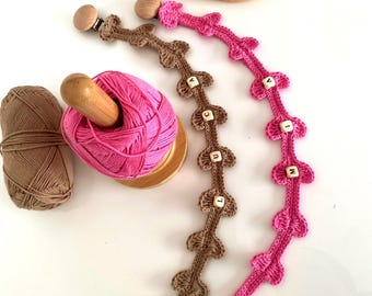 Clip para chupete de ganchillo personalizado, portanombres hecho a mano, regalo para baby shower