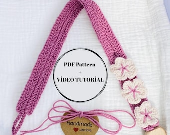 Patrón de ganchillo en PDF para sujetar un chupete con forma de flor, tutorial para principiantes sobre cómo sujetar un chupete, guía en vídeo, portachupetes floral, regalo DIY para bebés.