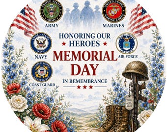Memorial Day Wreath Sign, Patriotic Military Tribute Decor, Honoring Our Heroes Sign, USA Door Hanger, Veteran Memorial Decor