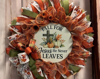 Christian Fall Wreath | Rustic Pumpkin, Faith Decor