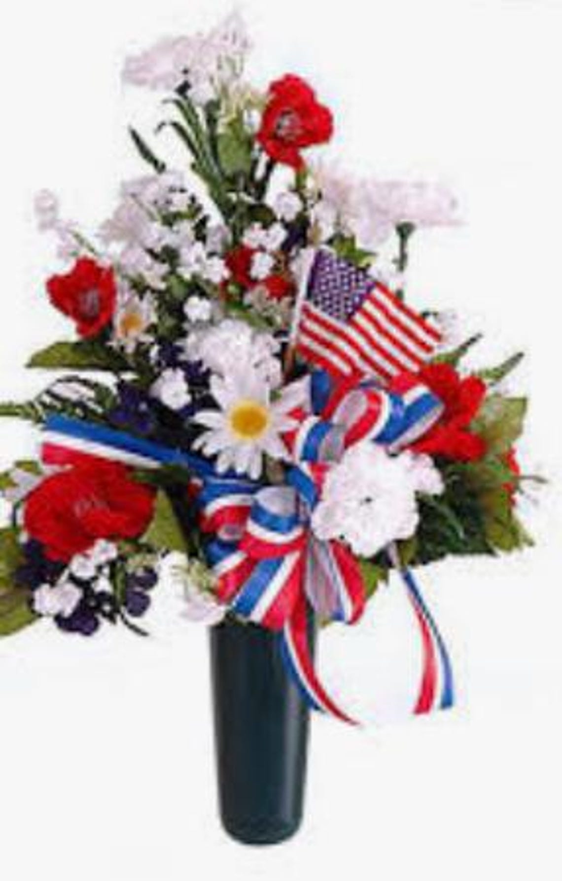 Patriotic Cemetery Flower Arrangement | Red White Blue Memorial Bouquet ...