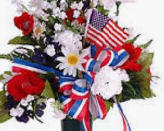 Patriotic Cemetery Flower Arrangement | Red White Blue Memorial Bouquet | Veteran Grave Flowers