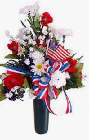 Patriotic Cemetery Flower Arrangement | Red White Blue Memorial Bouquet | Veteran Grave Flowers