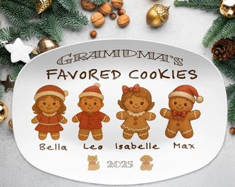 Personalized Grandma Plate – Custom Gingerbread Family Christmas Cookie Platter Keepsake Gift 2025