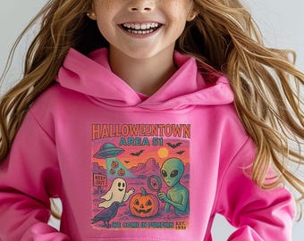 Kids Halloween Hoodie: Alien, Ghost & Pumpkin - Halloweentown Area 51