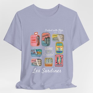 Les Sardins ユニセックスTシャツ、カラフルで芸術的なシーフードラバーズシャツ、カスタマイズ可能なTシャツ、ビーチステートメント、トレンドアパレル、イワシTシャツ