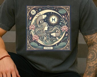 Pisces Zodiac Shirt, Astrology Gift, Sun Moon Shirt, Comfort Colors, Constellation Flower Art, Vintage Floral T-Shirt, Zodiac Floral Shirt