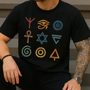 Spiritual Protection Symbols Shirt, Evil Eye, Rune, Sacred Geometry