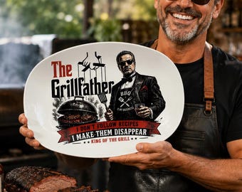 Grillfather Fathers Day Platter, BBQ Dad Serving Tray, Funny Plate Grill Gift