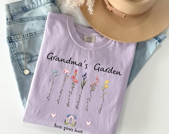 Personalized Grandma&#39;s Garden Comfort Colors Shirt: Floral Family Names Tee