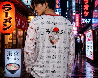 Koszulka z długim rękawem Tokyo Ramen Streetwear z nadrukiem w stylu japońskiego anime