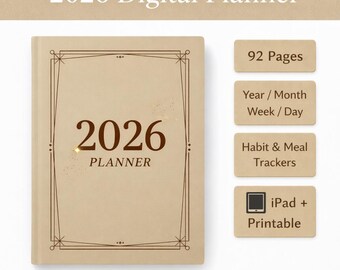2026 Digital Planner PDF Printable Weekly Daily Planner Habit Meal Tracker