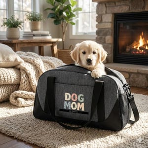 Borsa da viaggio in finta patchwork con scritta "Dog Mom", regalo per amanti degli animali, viaggio, palestra e weekend