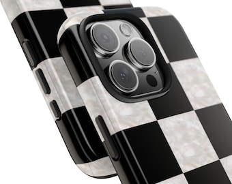 Checkerboard iPhone Case: Black & White Mother of Purl, Tough MagSafe Cover