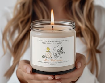 Teacher Appreciation Gift: Scented Soy Wax Candle, Snoopy Design, Thank You Gift USA Made