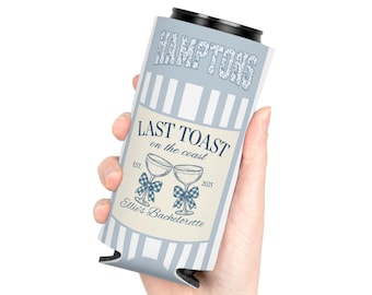 Custom Bachelorette Skinny Can Cooler: Last Toast on Coast, Beach Bridal Party