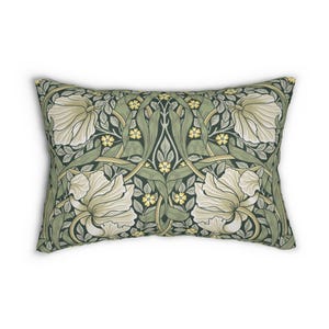 Art Nouveau Floral William Morris Pimpernel Pattern Lumbar Pillow | Green Poppy Design