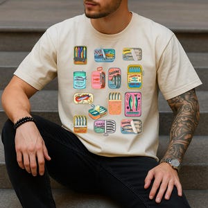 Les Sardins Unisex Tee, Seafood Lovers Shirt, Fisherman Tee, Beach Statement, Vintage Sardine Tin Art, Sardine T-shirt, Sardinecore