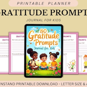 Diario digital de gratitud para niños, diario PLR, derechos de reventa, diario de atención plena, descarga instantánea, mentalidad, tamaño A4, tamaño carta (EE. UU.)