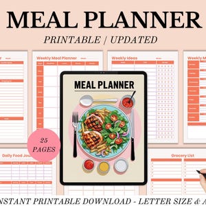 Weekly Meal Planner Printable Bundle | Weekly Meal Planner Template, Grocery List, Batch Cooking Kit & Freezer Tracker | PDF Download