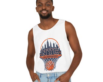 NYC Basketball Trophy Apple Logo Tank Top | New York City Skyline, Sports Design