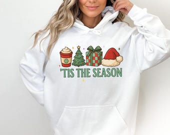 Tis The Season Hoodie Christmas Coffee Holiday Sweatshirt for Adults & Kids Matching Family Outfit Gift