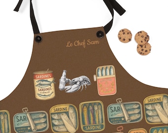 Nautical Sardines Apron, Coastal Kitchen, Personalized Chef Gift