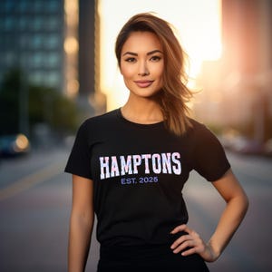 Hamptons Vintage Unisex Softstyle T-Shirt, Hamptons EST 2025 Shirt  Preppy Long Island Souvenir Gift, Retro Coastal New York Vacation Tee