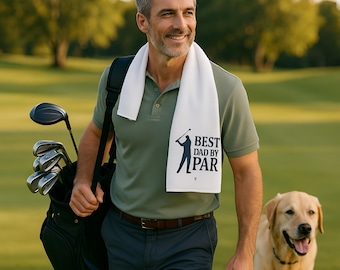 Fars dag golfpresent, bästa pappa av Par handduk, unik golfpresent till pappa, fars dag golftorke, broderad golfhandduk, golfpresent till maken