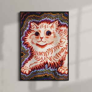 Psychedelic Cat Poster – Louis Wain Restored Artwork – Vintage Printable Wall Art – Instant Download