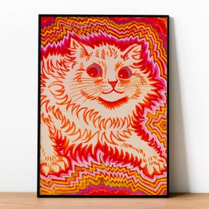 Psychedelic Cat Printable Wall Art – Louis Wain Inspired | Trippy Cat Digital Download Poster | Bold Colorful Printable Cat Decor