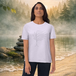 Breathr Tree T-Shirt–Achtsamkeit und Meditation Shirt–Minimalistischer Baum in Line Art–Natur und Wellness Kleidung-Spirituelles Geschenk
