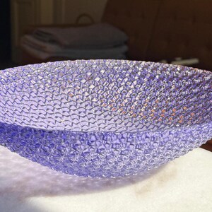 L'Oca Nera Italian Art Glass Set, Textured Lavender Purple Bowl and Plates, Modernist Geometric Lilac Tableware, Centrotavola Viola Lilla