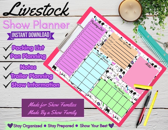 Livestock Show Planner Printable | Goat Show Organizer | County Fair Packing List | Sheep Swine Cattle Show Planner | 8.5x11 PDF Download