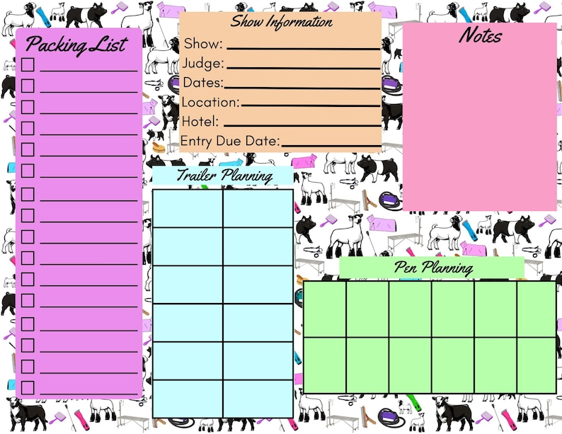 Livestock Show Planner Printable | Goat Show Organizer | County Fair Packing List | Sheep Swine Cattle Show Planner | 8.5x11 PDF Download image 2