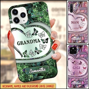 Tough Phone case - Sparkling Grandma- Mom With Butterfly Kids, Multi Colors Personalized Phone Case, Iphone phone case, Samsung phone case