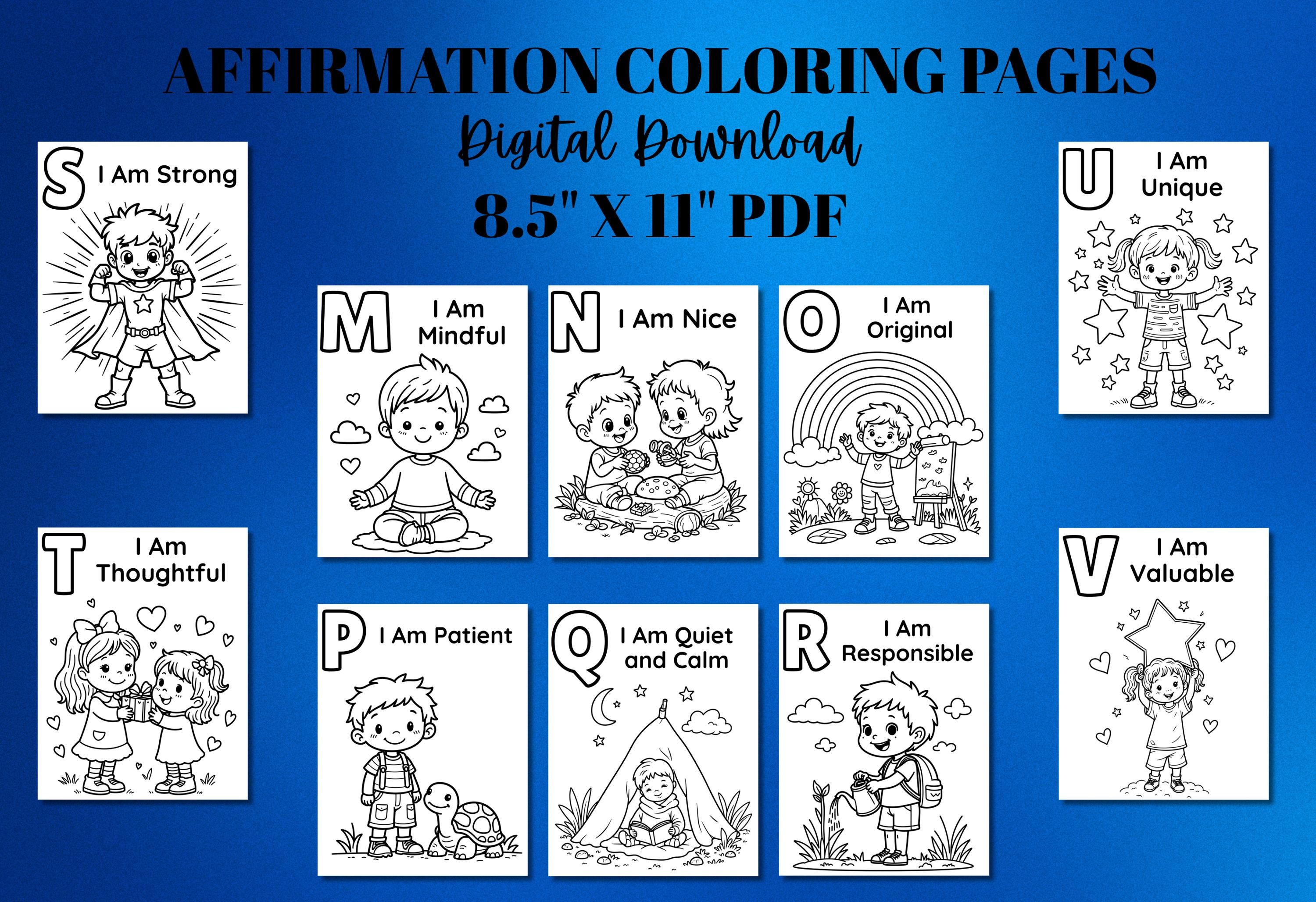 ABC Affirmation Coloring Pages for Kids, Alphabet Positive Quotes ...
